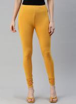 Lycra Cotton Mustard Casual Wear Plain Leggings